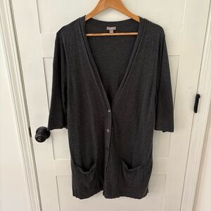J. Jill Charcoal Cotton Cashmere Long Cardigan Sweater. Size Large.